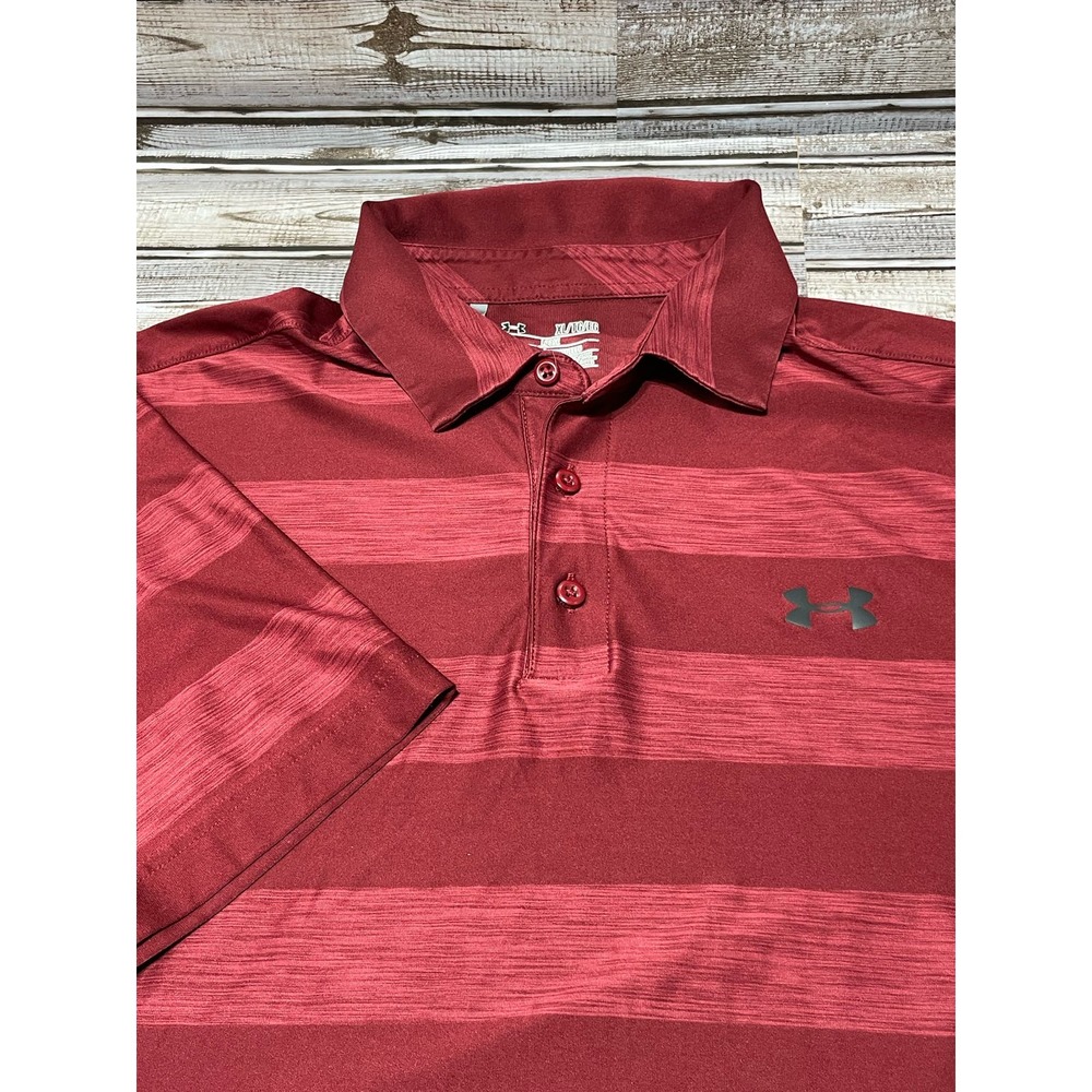 Under‎ Armour Polo Deep Red/Light Red Stripe Size XL EUC